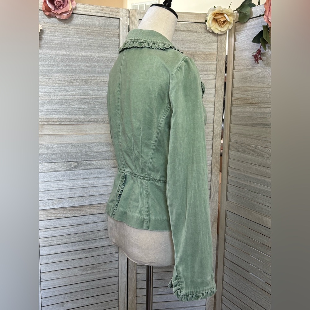 INC Women’s SZ S Vintage Cropped Blazer w/Ruffled Collar/Pockets/Cuffs LightSage - Picture 8 of 16